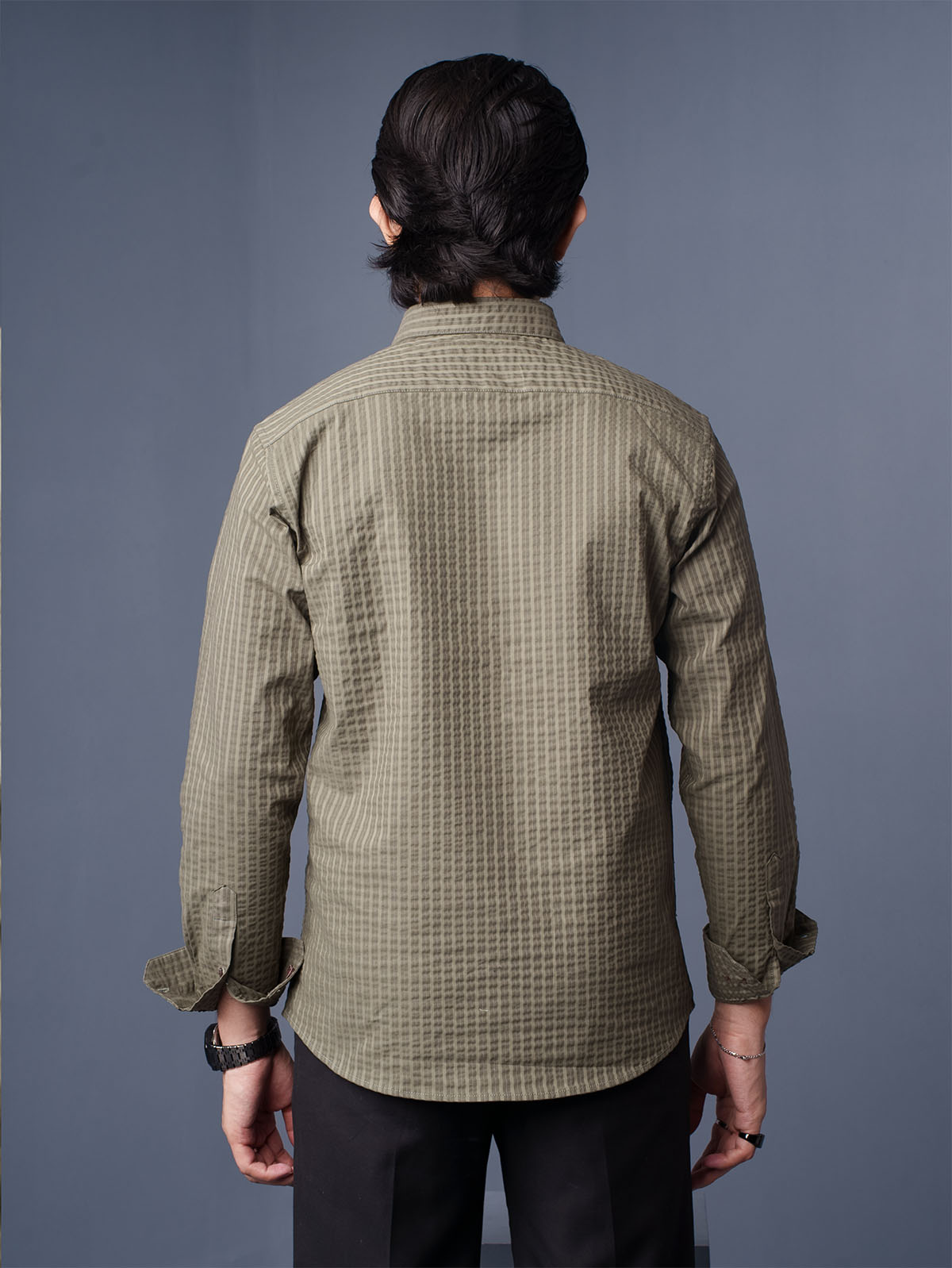 ORBIT Olive Textured Pinstripe Shirt - BazeLine