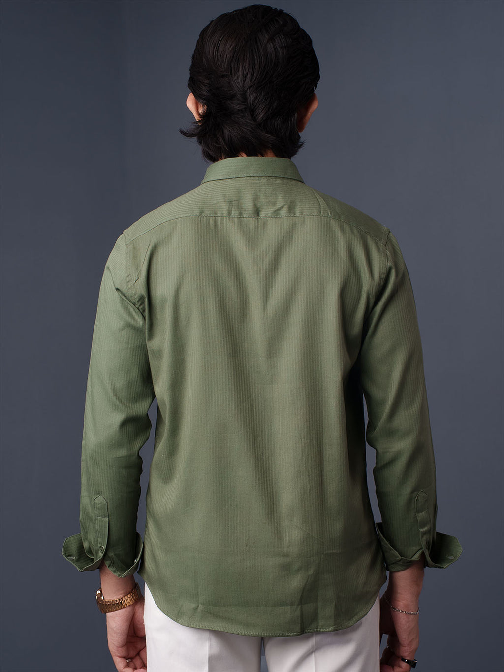ORBIT Sage Olive Herringbone Shirt - BazeLine