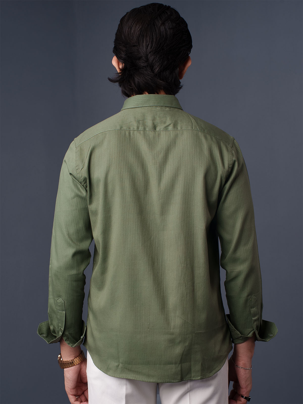 ORBIT Sage Olive Herringbone Shirt - BazeLine