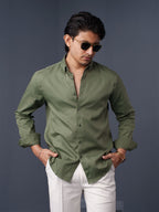 ORBIT Sage Olive Herringbone Shirt - BazeLine