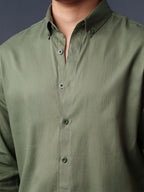 ORBIT Sage Olive Herringbone Shirt - BazeLine