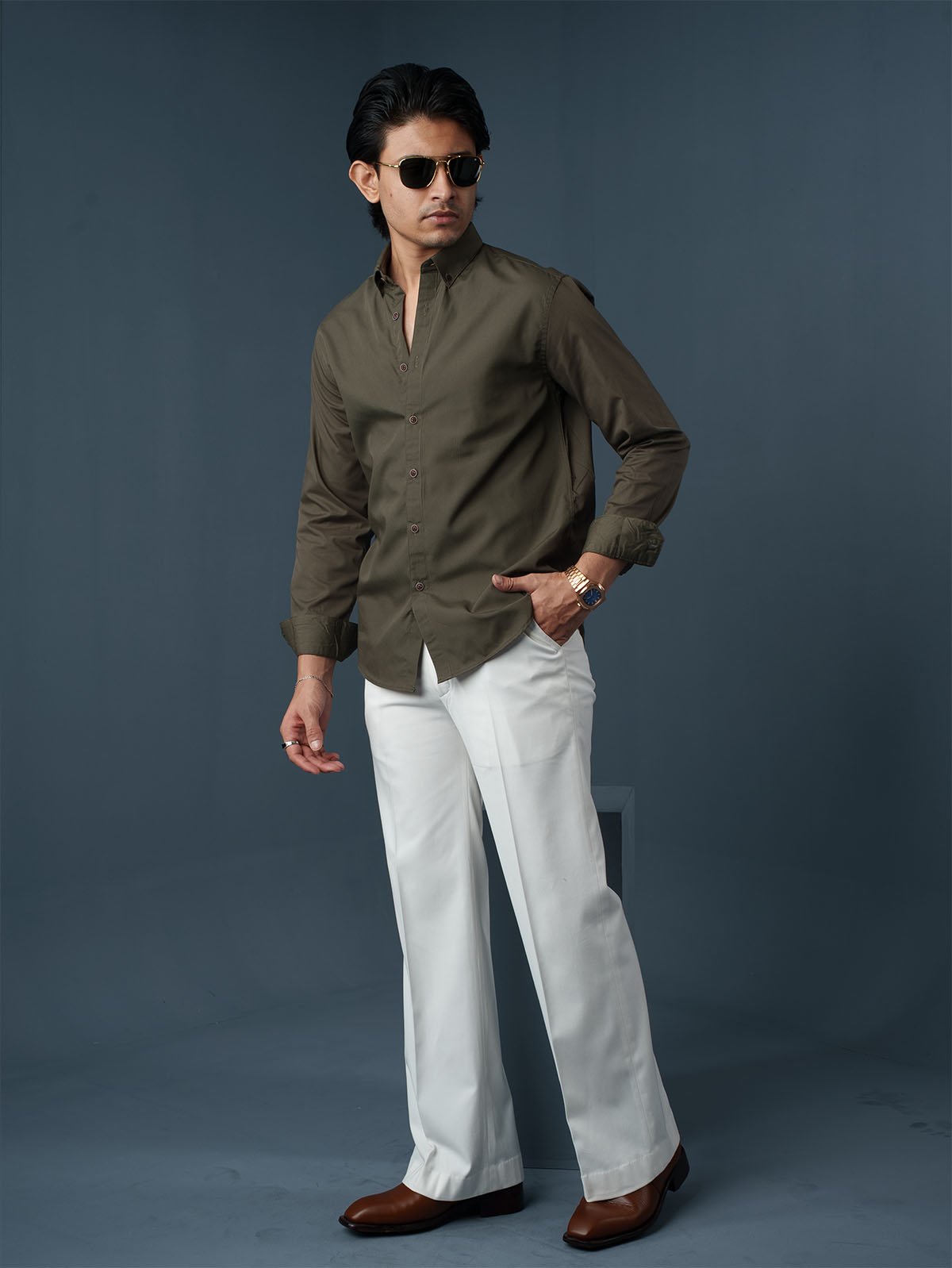 ORBIT Solid Olive Green Shirt - BazeLine