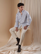 PRESTIGE White Indigo Stripe Shirt - BazeLine