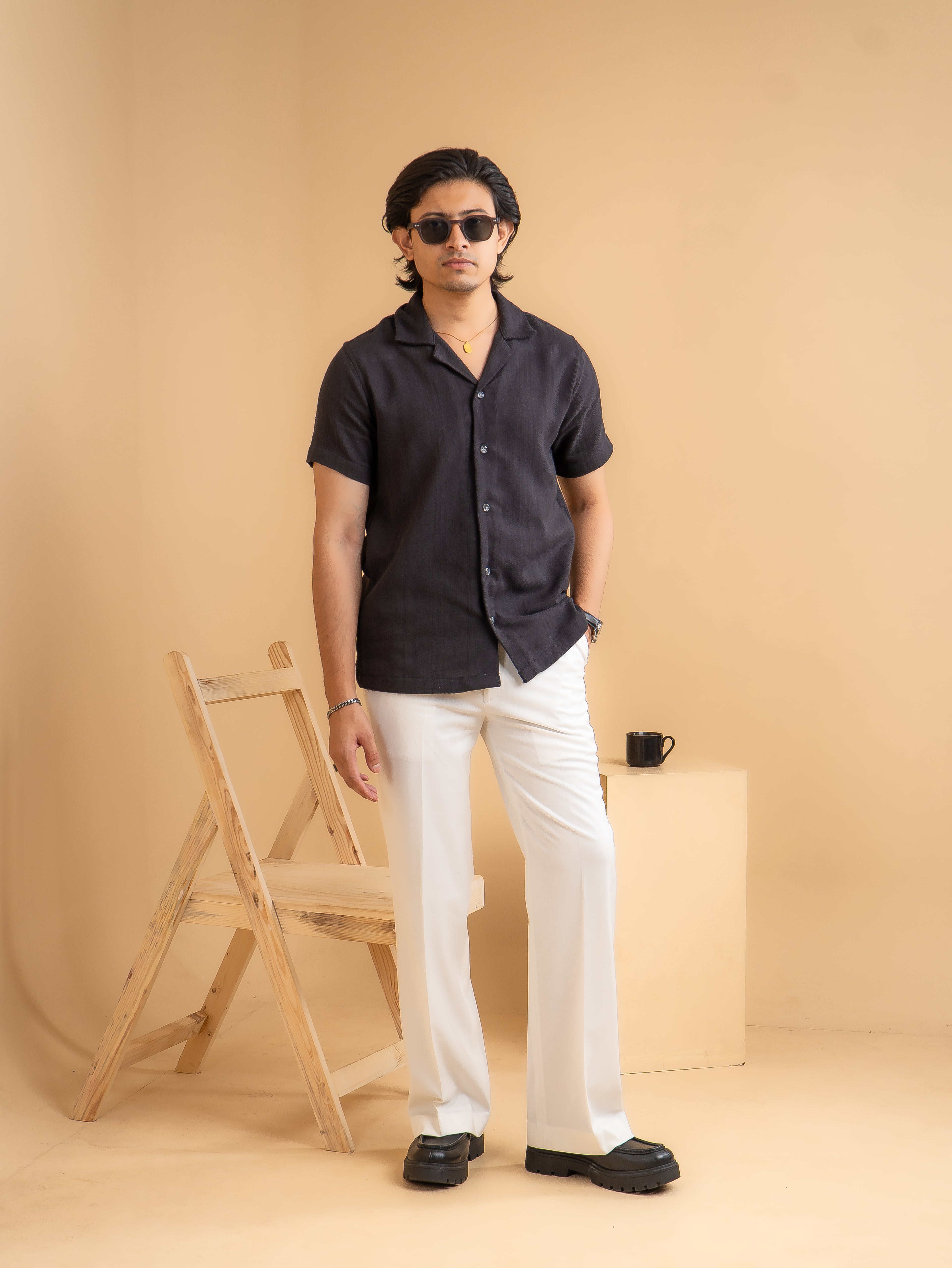 CROCHET Midnight Black Cuban Shirt