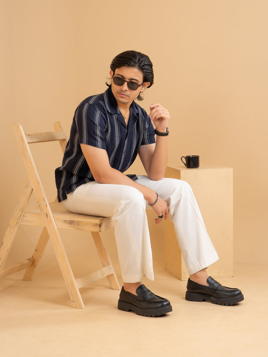 CROCHET Midnight Navy Stripe Cuban Shirt