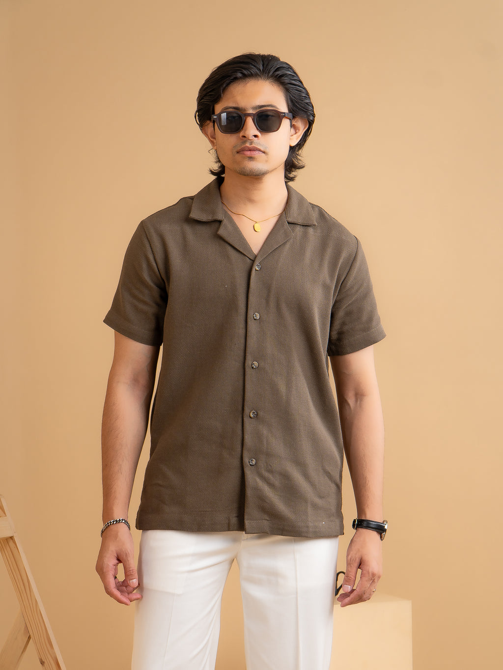 CROCHET Earth Brown Cuban Shirt