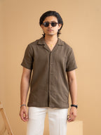 CROCHET Earth Brown Cuban Shirt