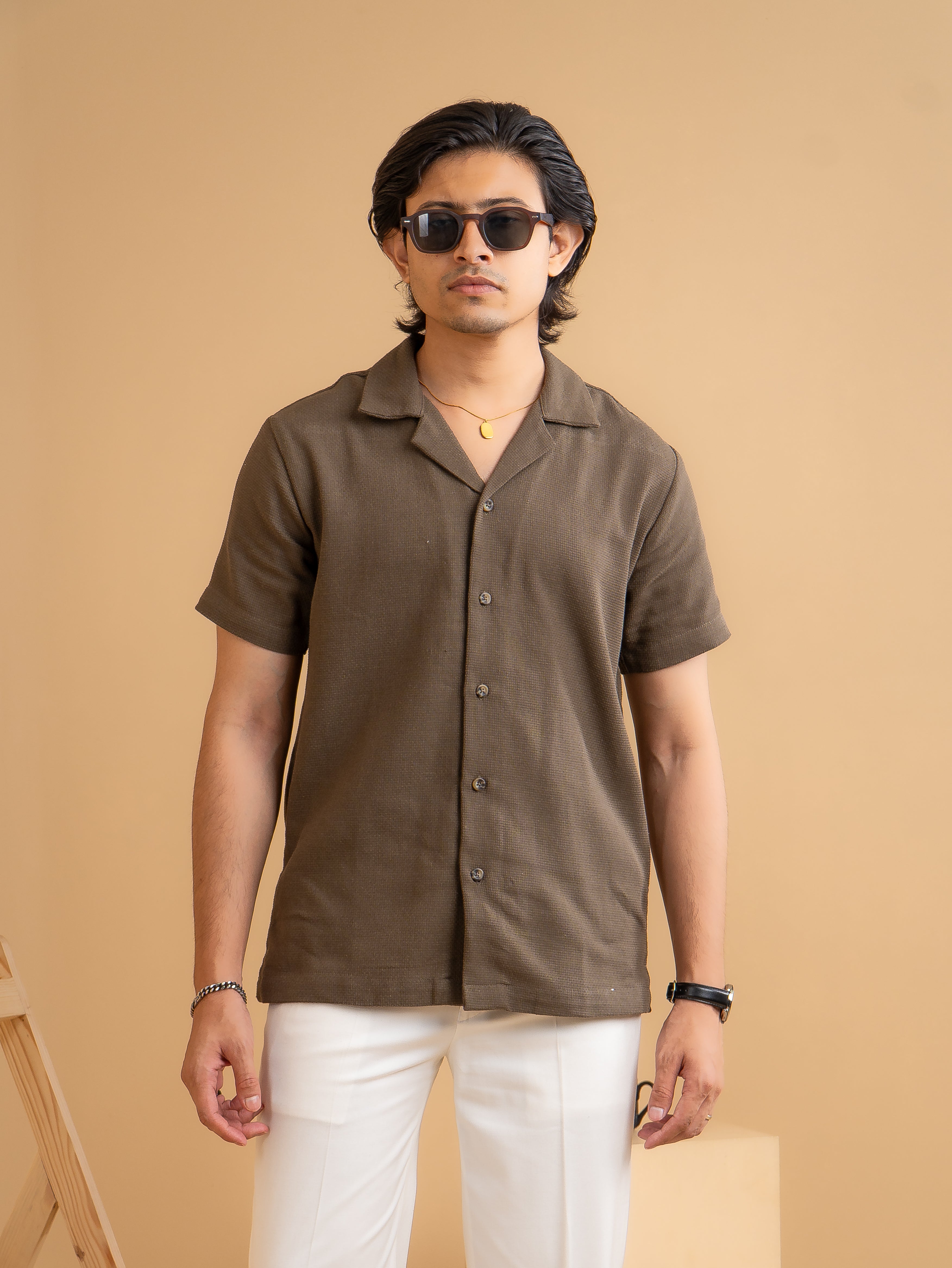 CROCHET Earth Brown Cuban Shirt