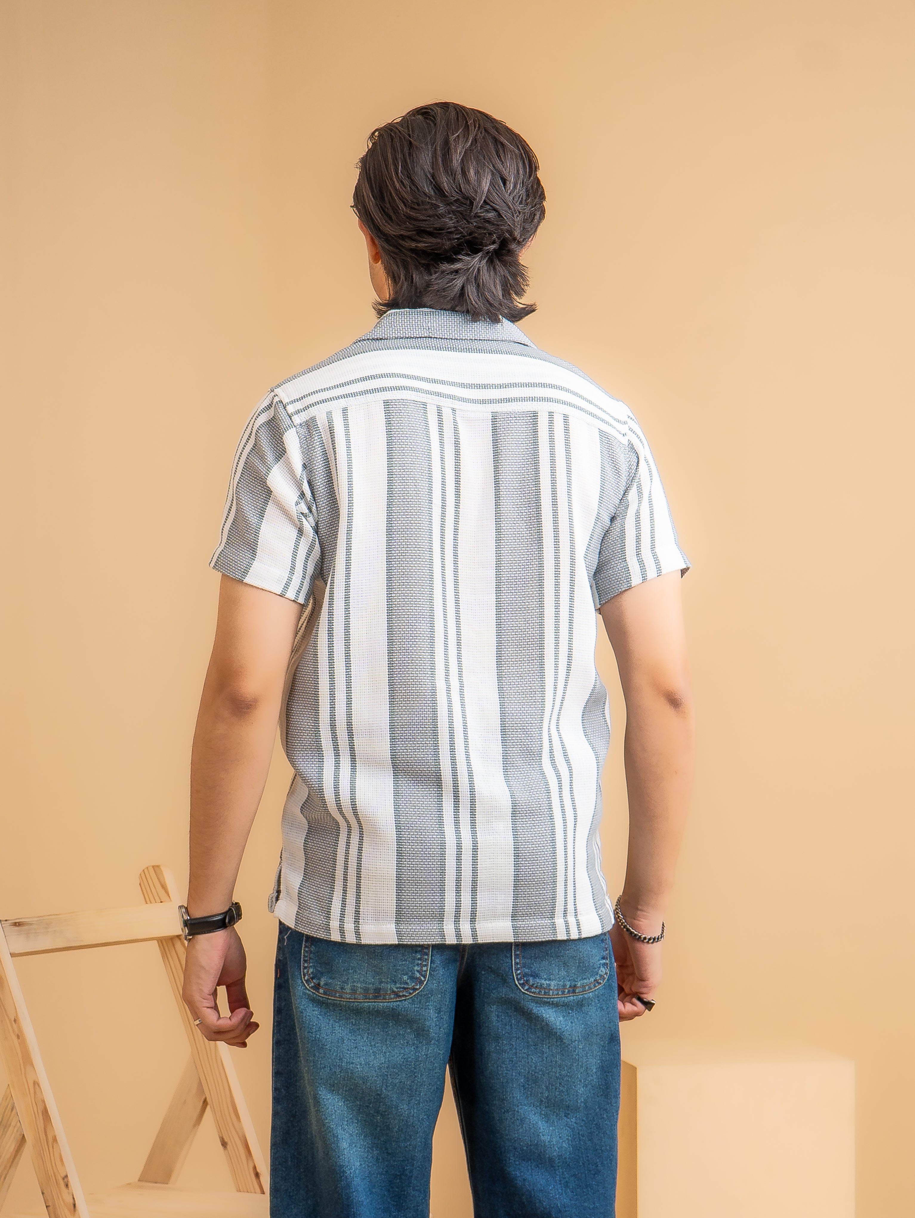 CROCHET Ash Grey Stripe Cuban Shirt