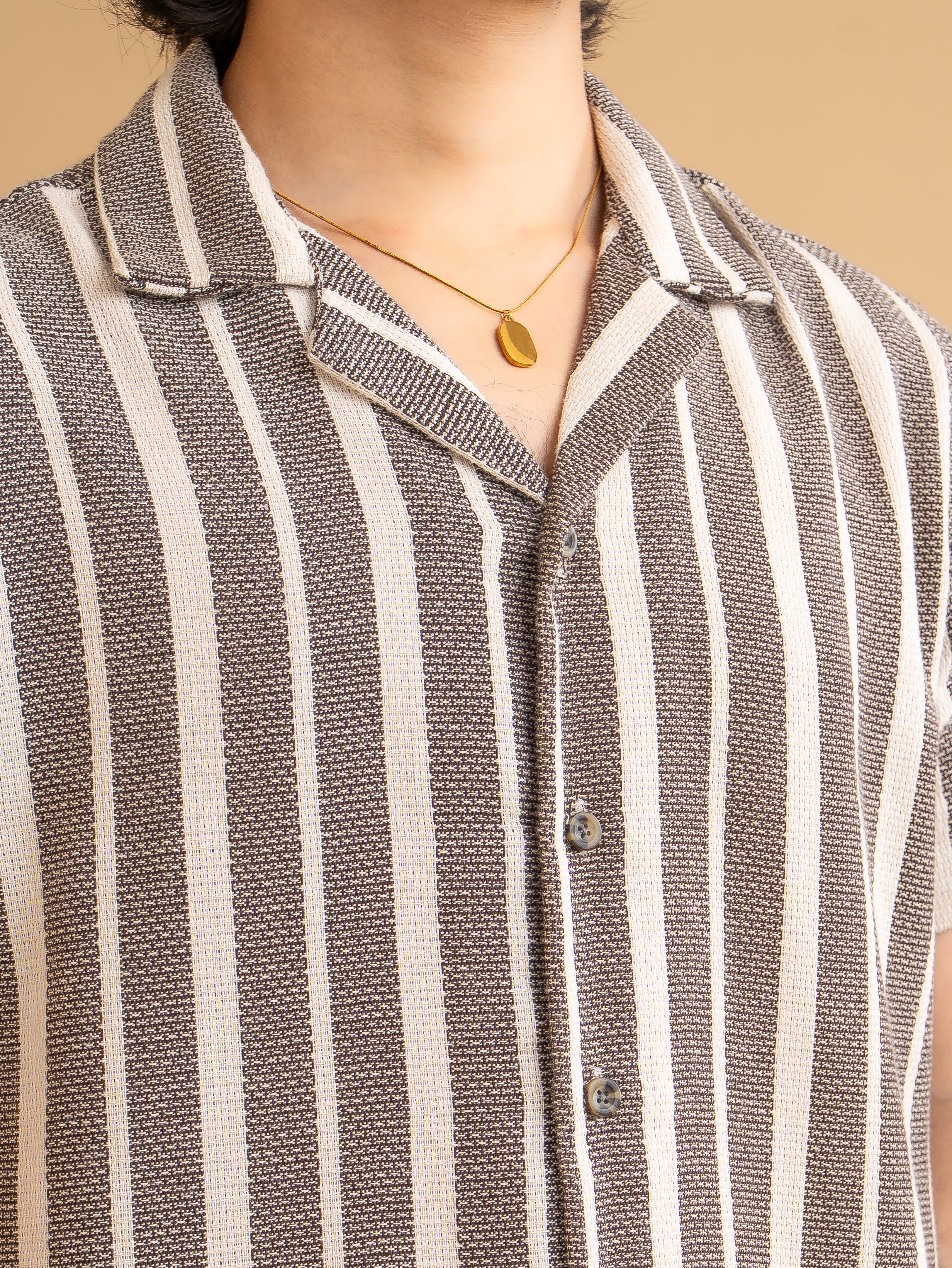 CROCHET Charcoal Stripe Cuban Shirt