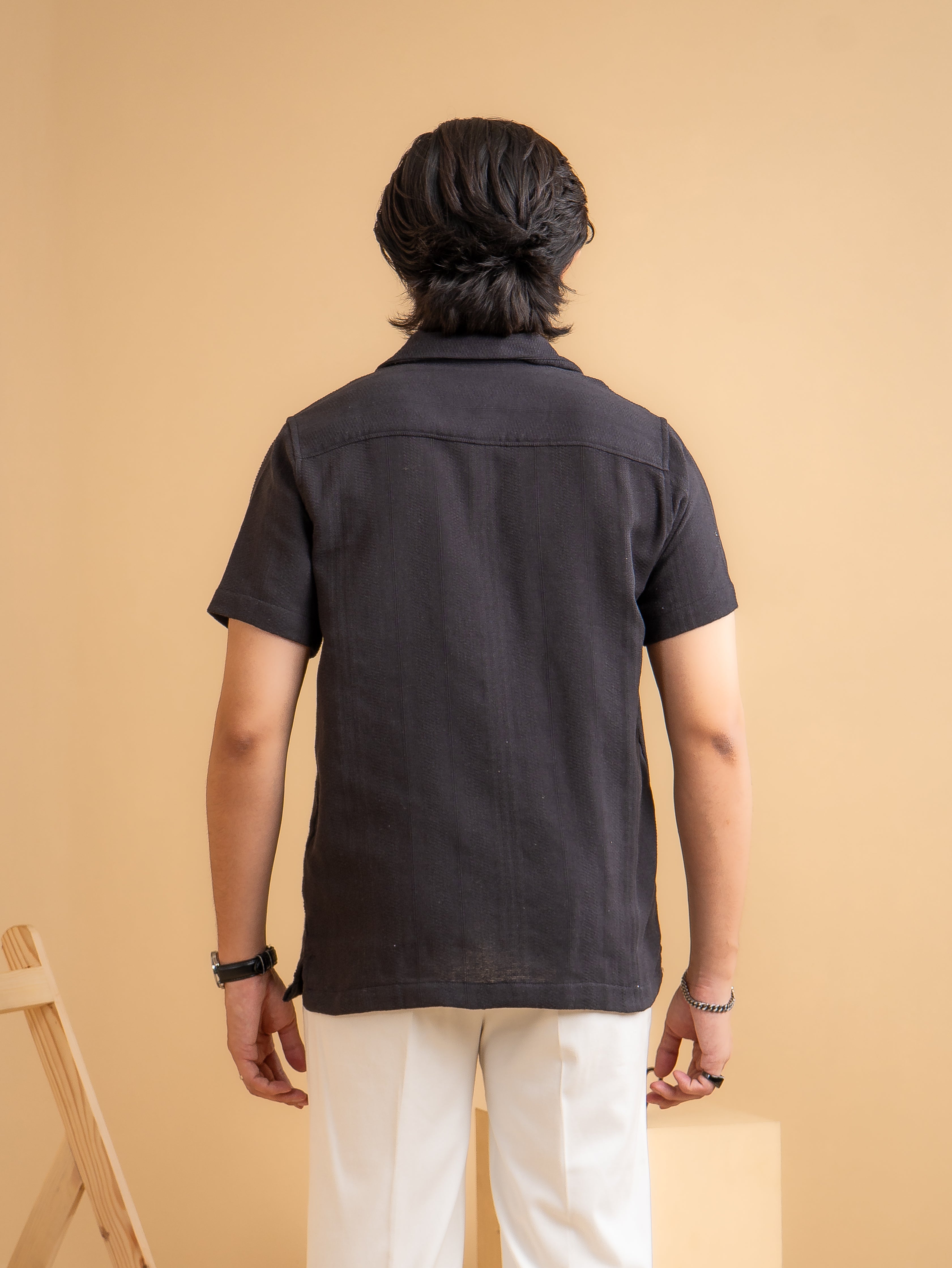 CROCHET Midnight Black Cuban Shirt