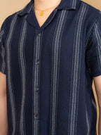 CROCHET Midnight Navy Stripe Cuban Shirt