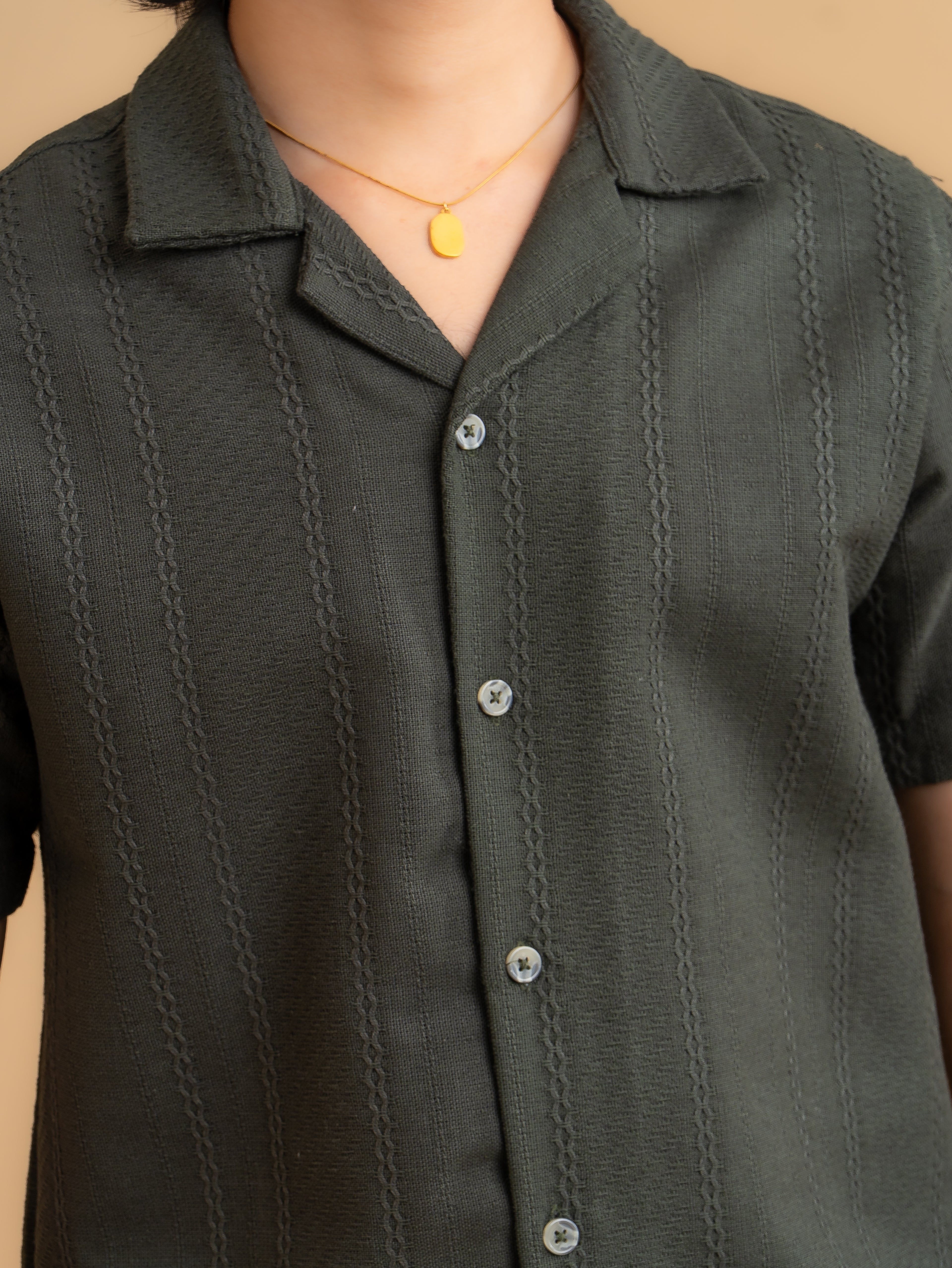 CROCHET Deep Olive Cuban Shirt