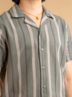 CROCHET Olive Stripe Cuban Shirt