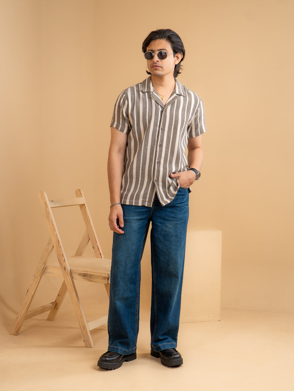 CROCHET Charcoal Stripe Cuban Shirt