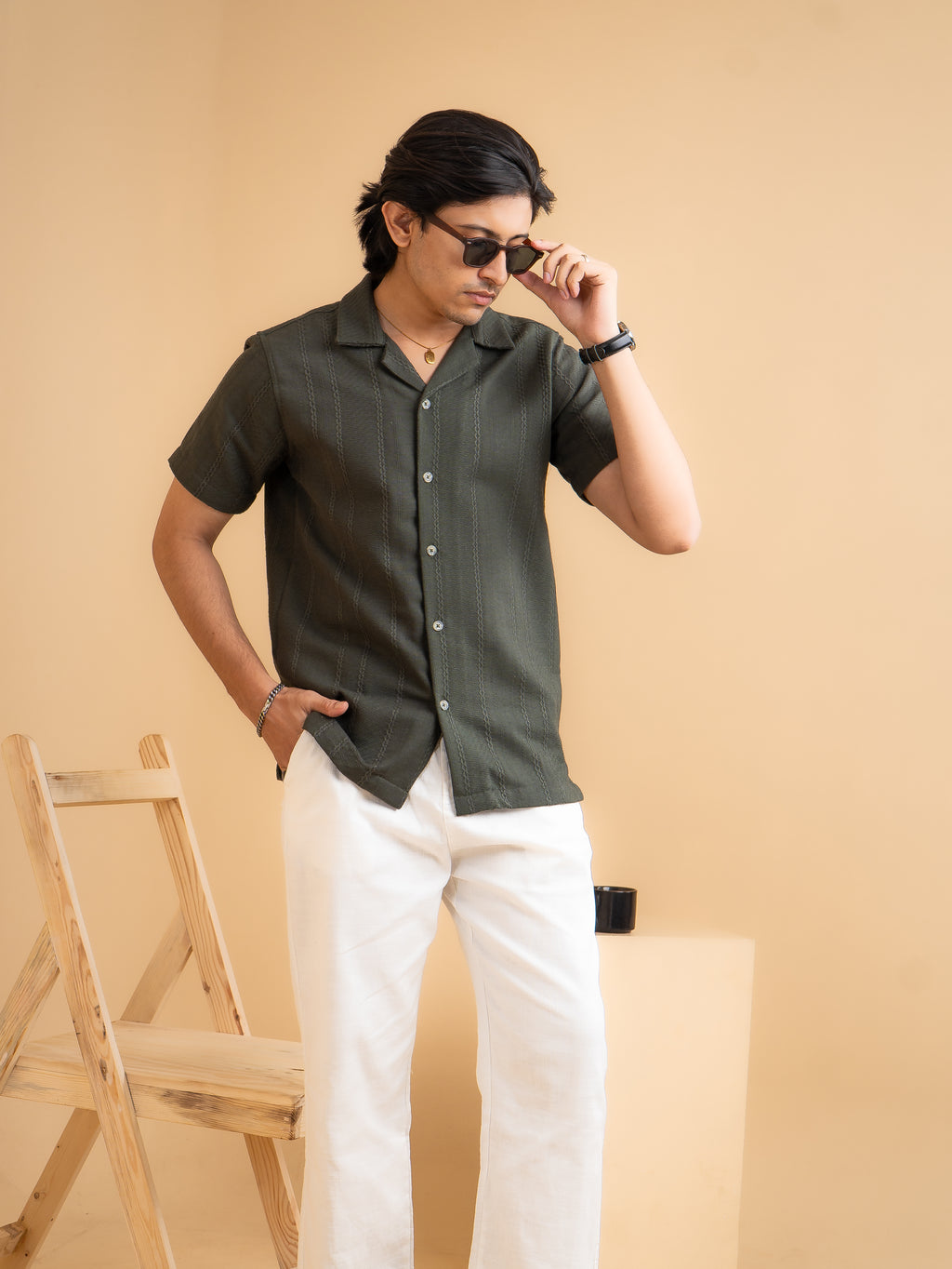 CROCHET Deep Olive Cuban Shirt