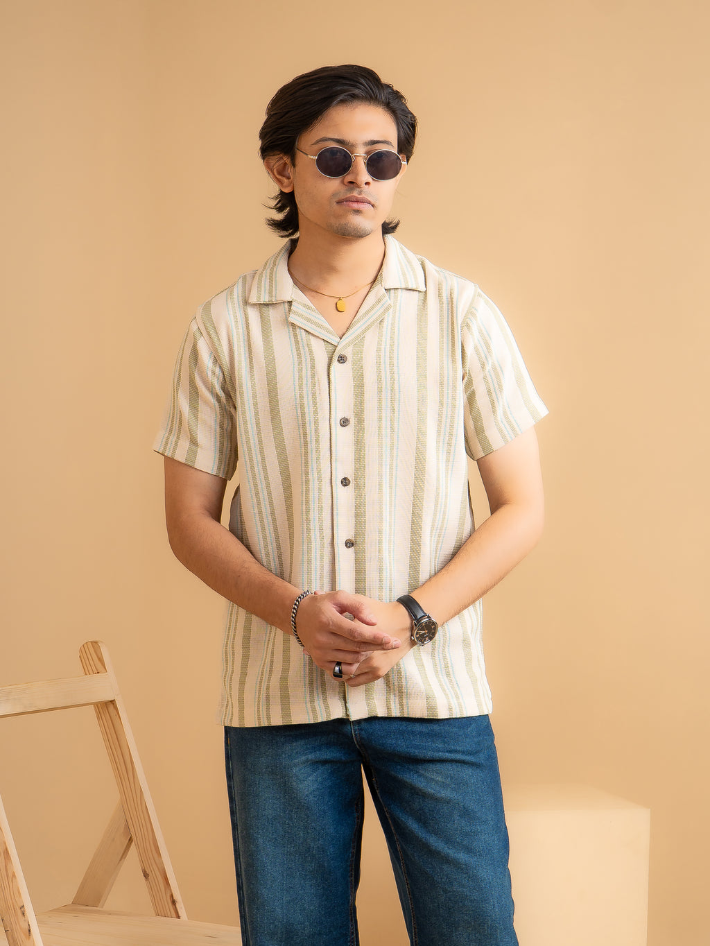 CROCHET Sage Stripe Cuban Shirt