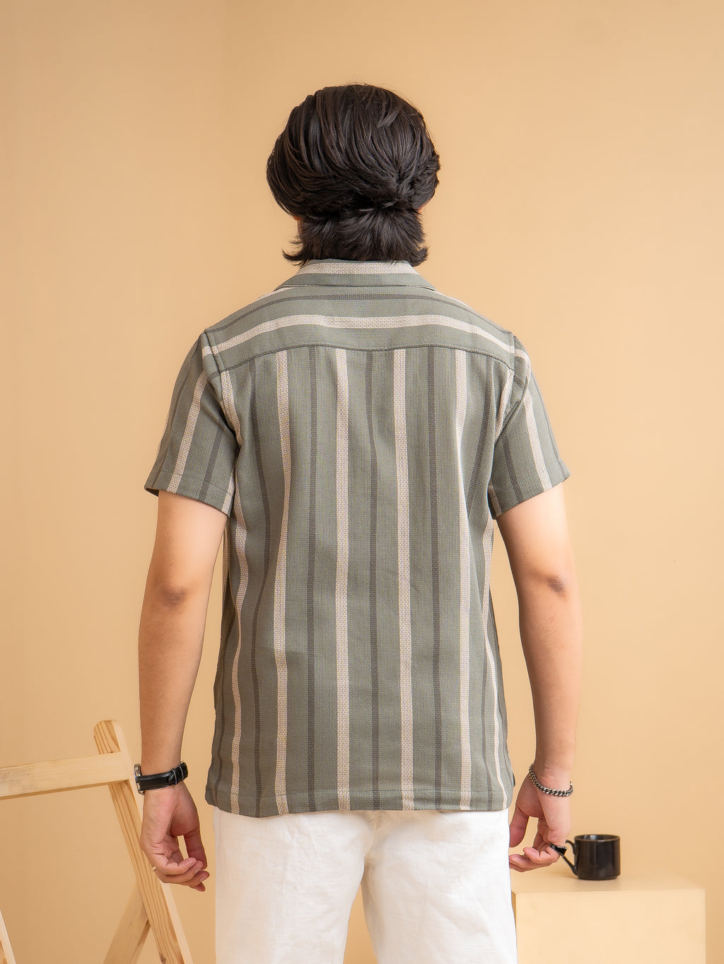 CROCHET Olive Stripe Cuban Shirt