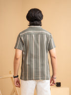 CROCHET Olive Stripe Cuban Shirt
