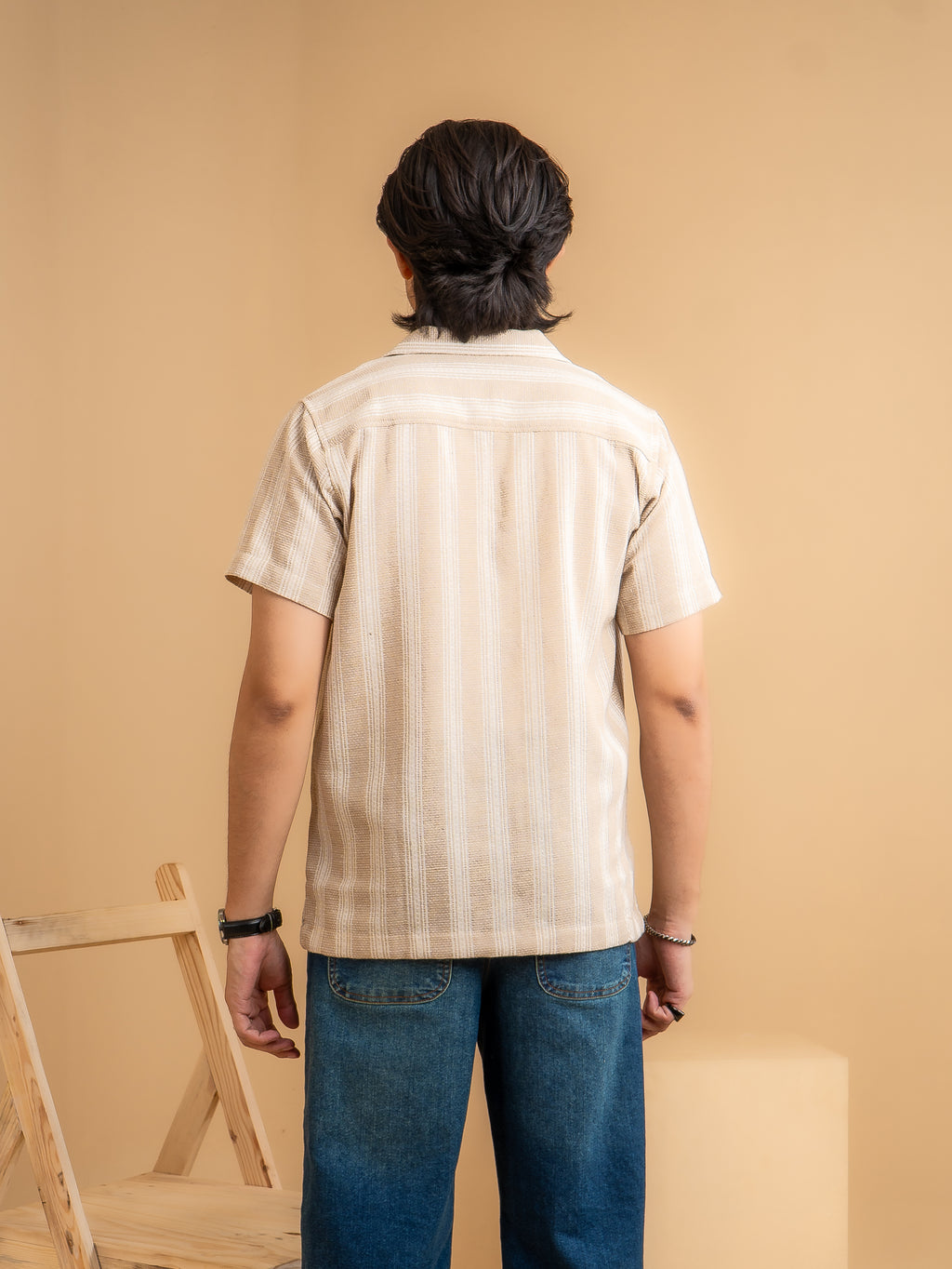 CROCHET Sand Beige Stripe Cuban Shirt