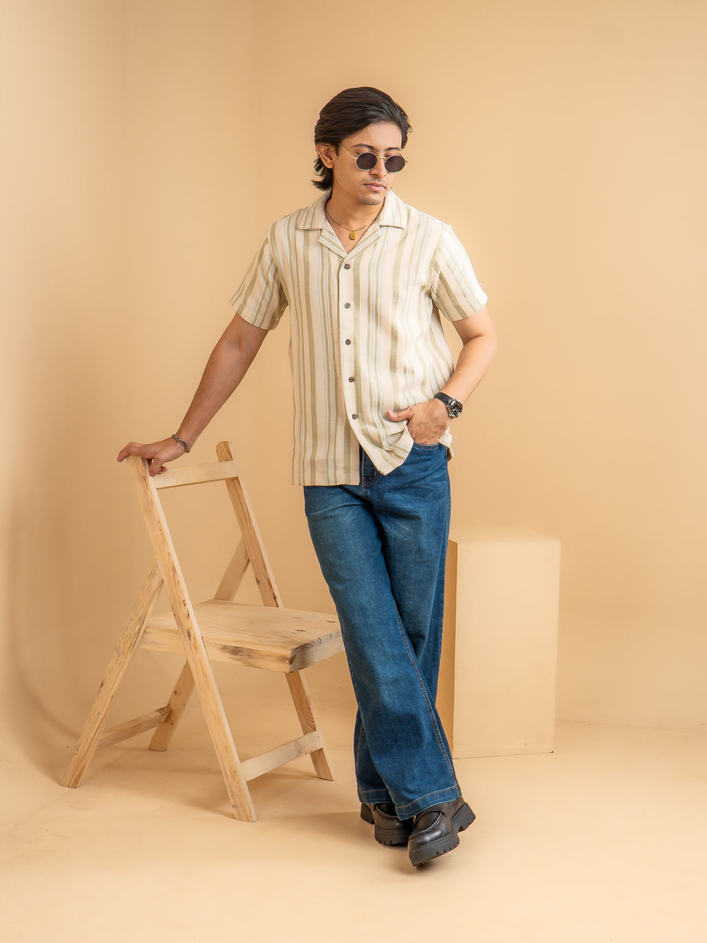 CROCHET Sage Stripe Cuban Shirt