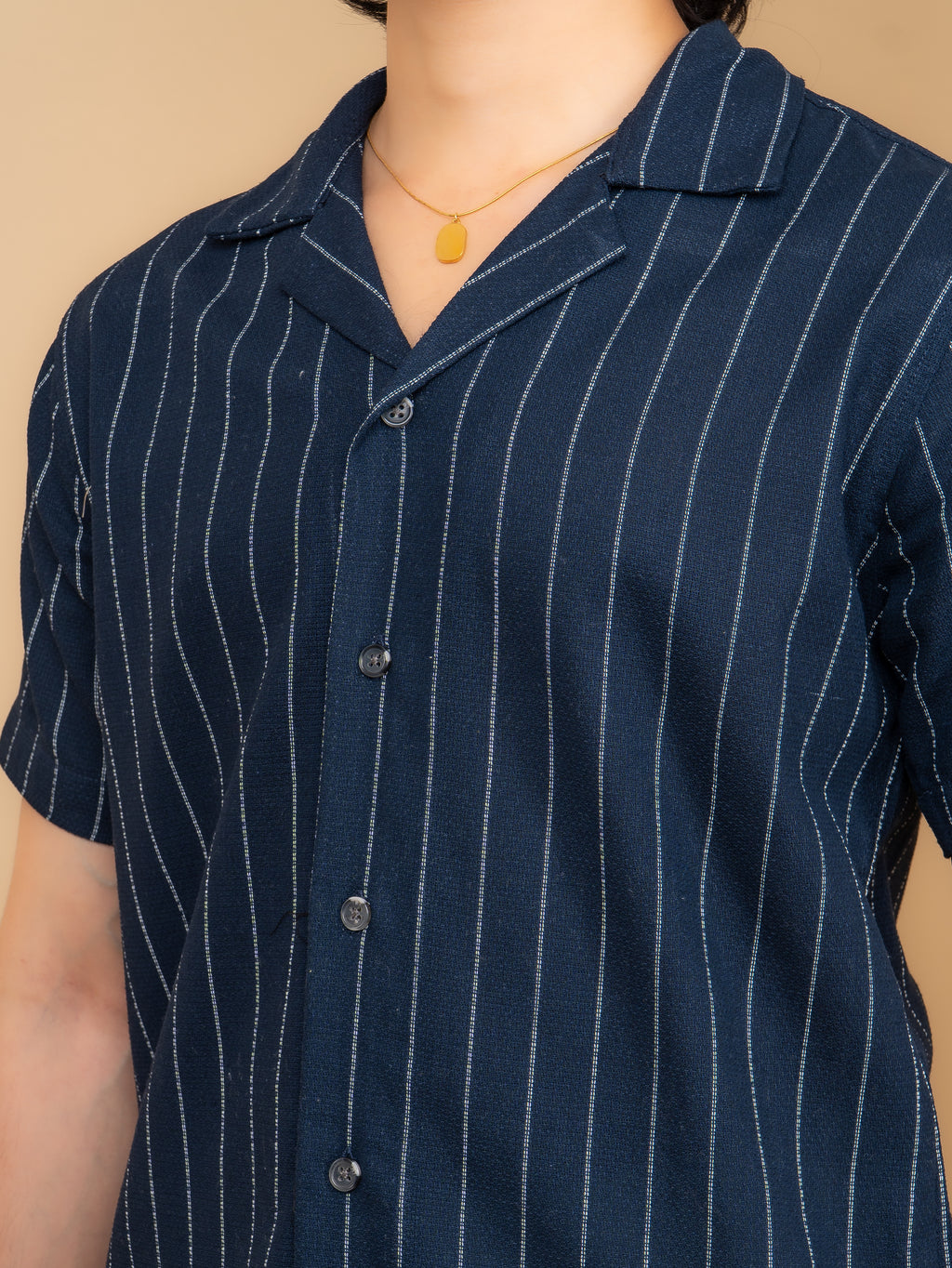 CROCHET Royal Navy Stripe Cuban Shirt