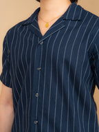 CROCHET Royal Navy Stripe Cuban Shirt