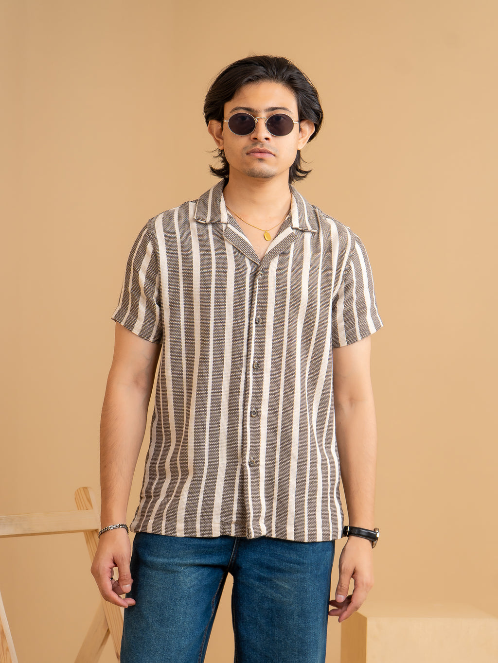 CROCHET Charcoal Stripe Cuban Shirt