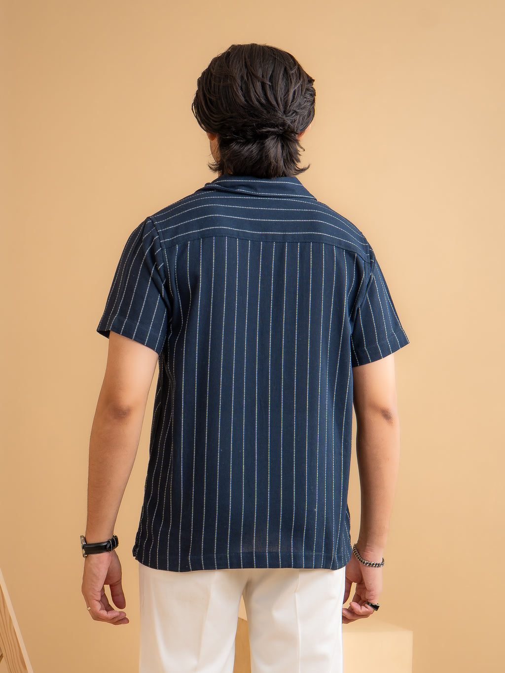 CROCHET Royal Navy Stripe Cuban Shirt