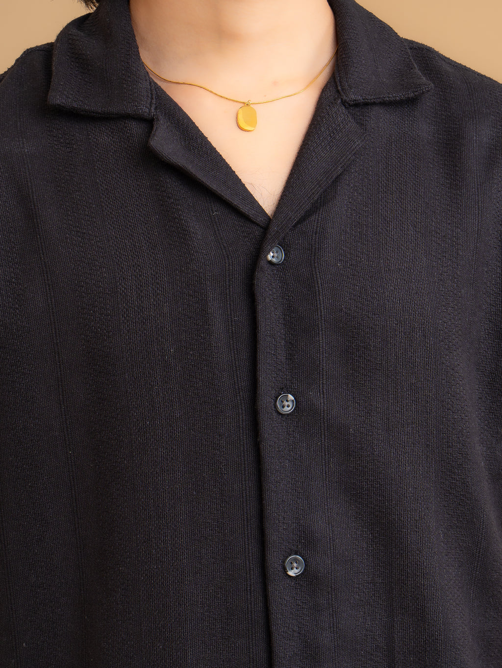 CROCHET Midnight Black Cuban Shirt