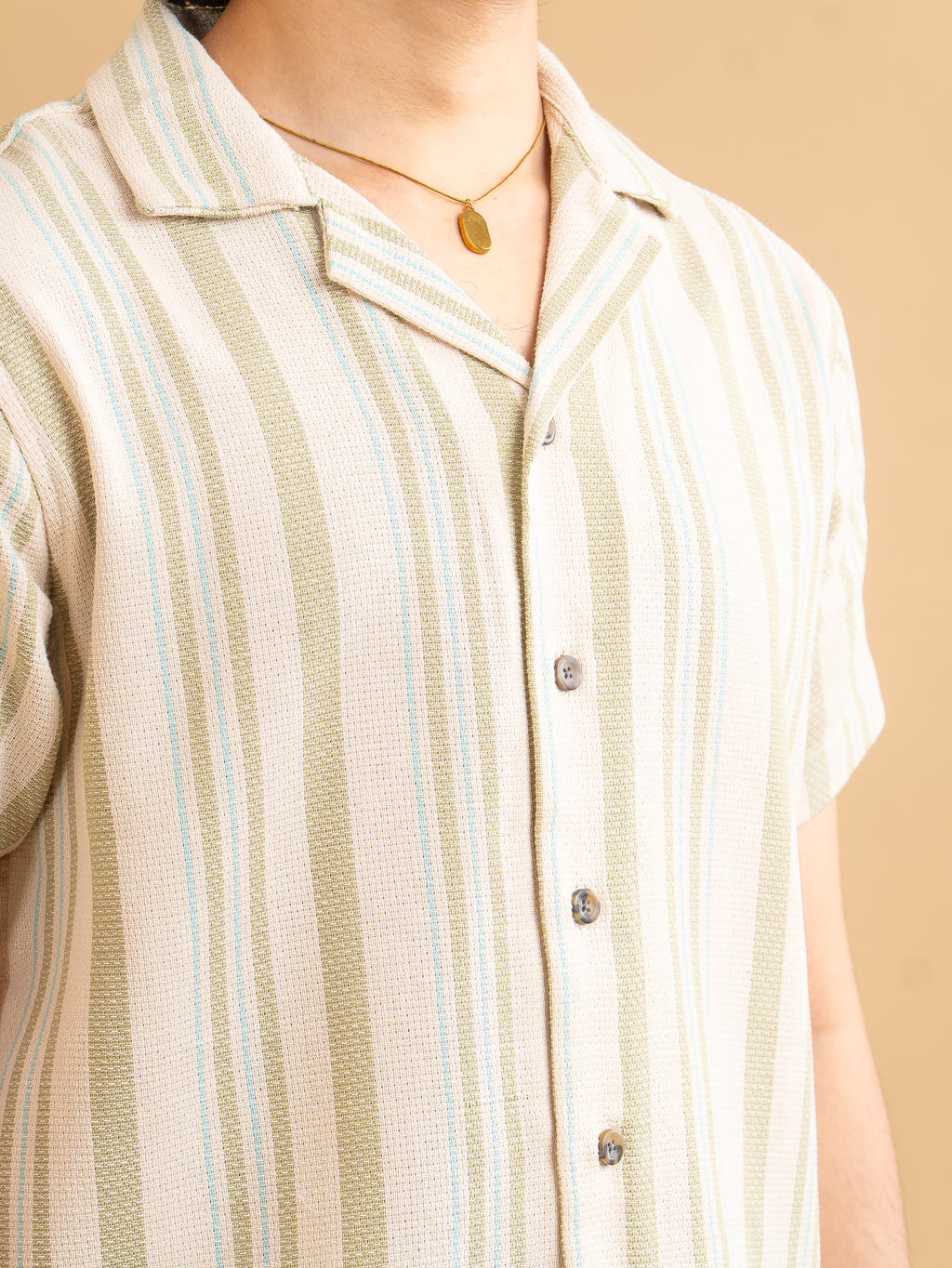 CROCHET Sage Stripe Cuban Shirt