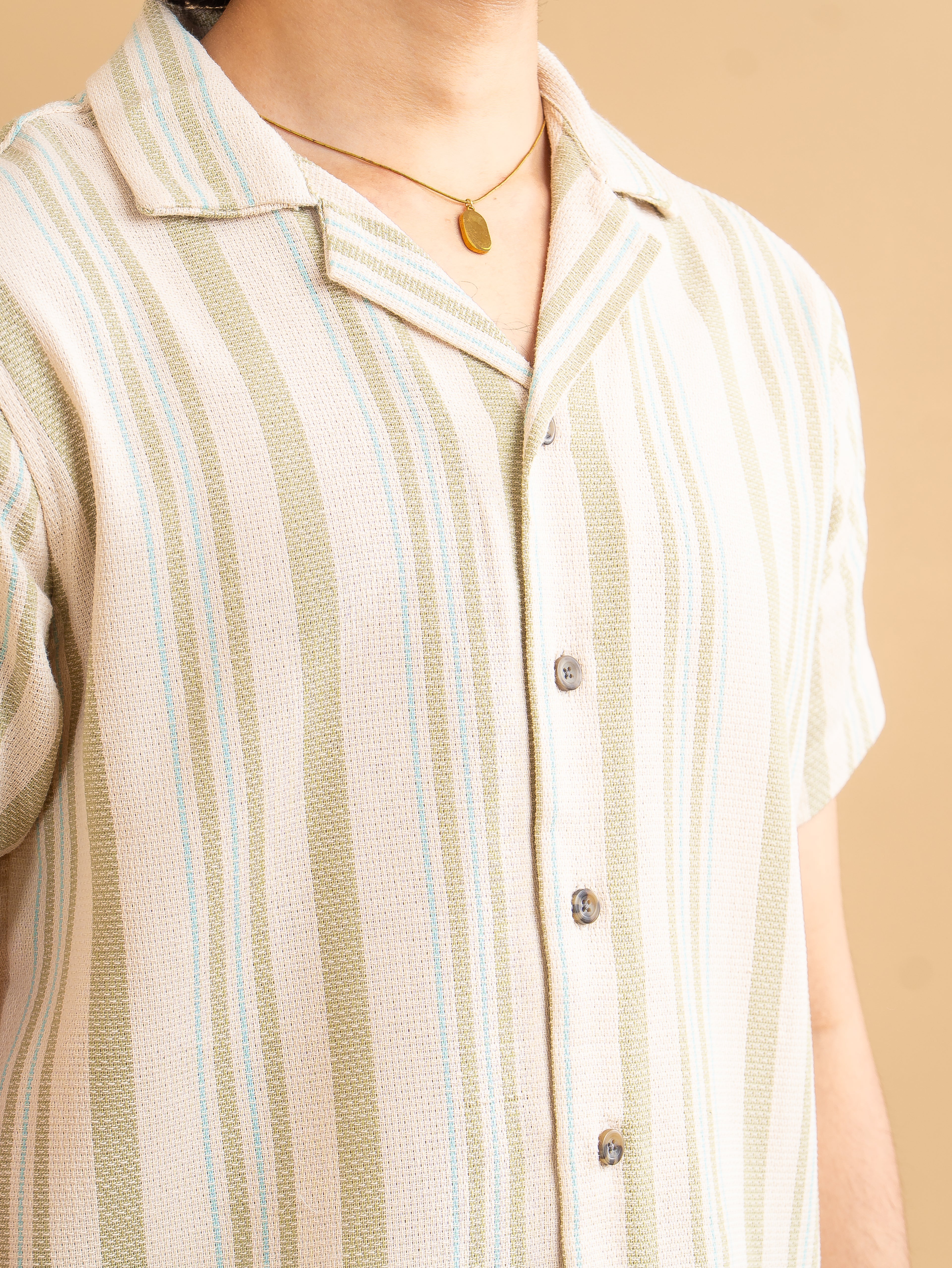 CROCHET Sage Stripe Cuban Shirt