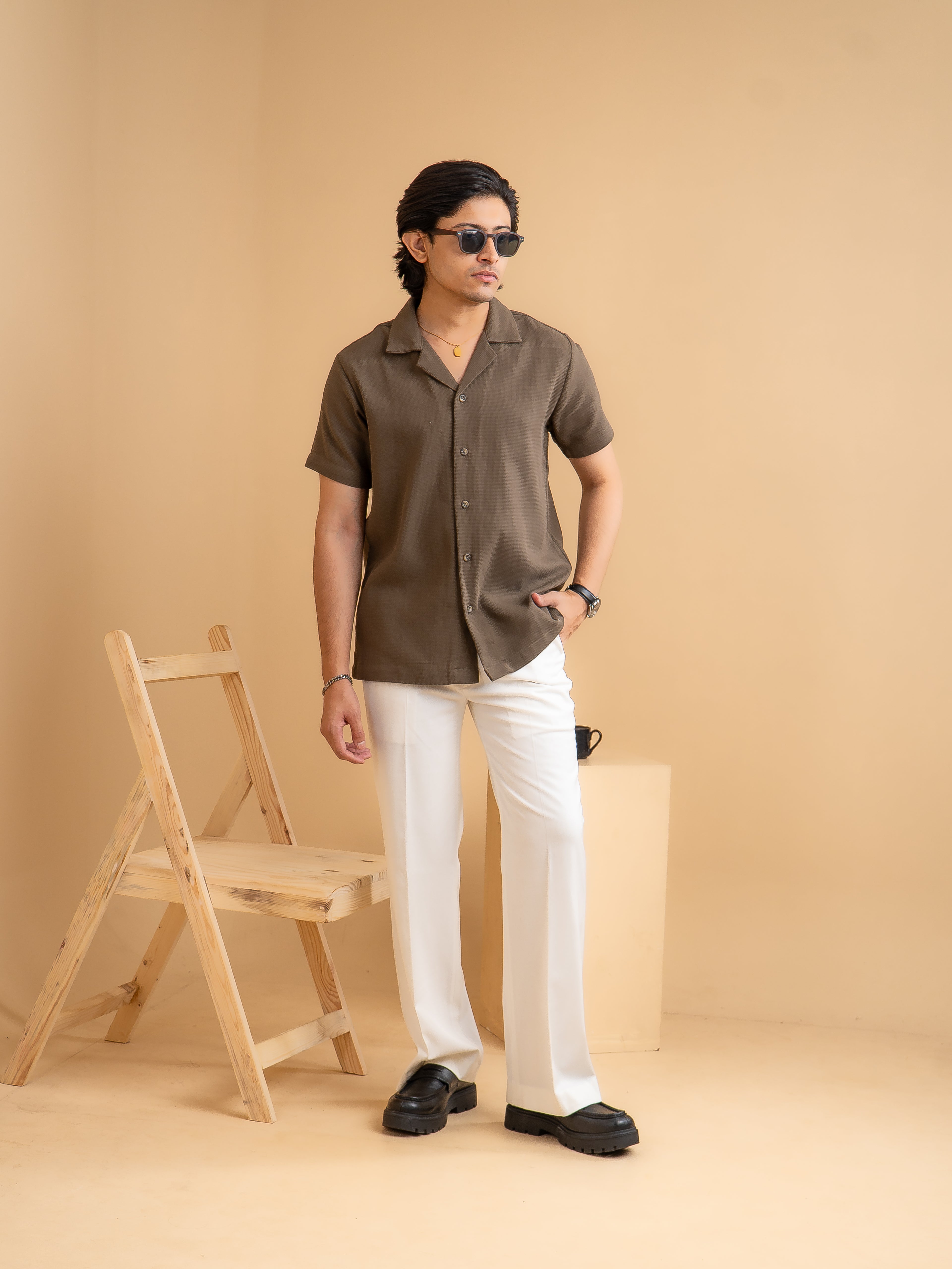 CROCHET Earth Brown Cuban Shirt