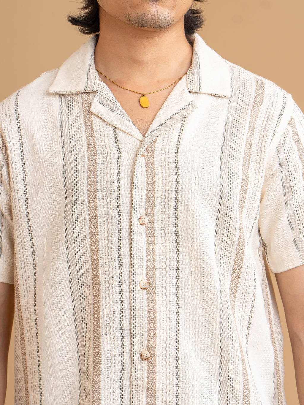 CROCHET Sandstone Stripe Cuban Shirt