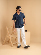 CROCHET Royal Navy Stripe Cuban Shirt