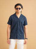 CROCHET Royal Navy Stripe Cuban Shirt