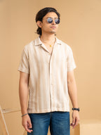 CROCHET Sand Beige Stripe Cuban Shirt