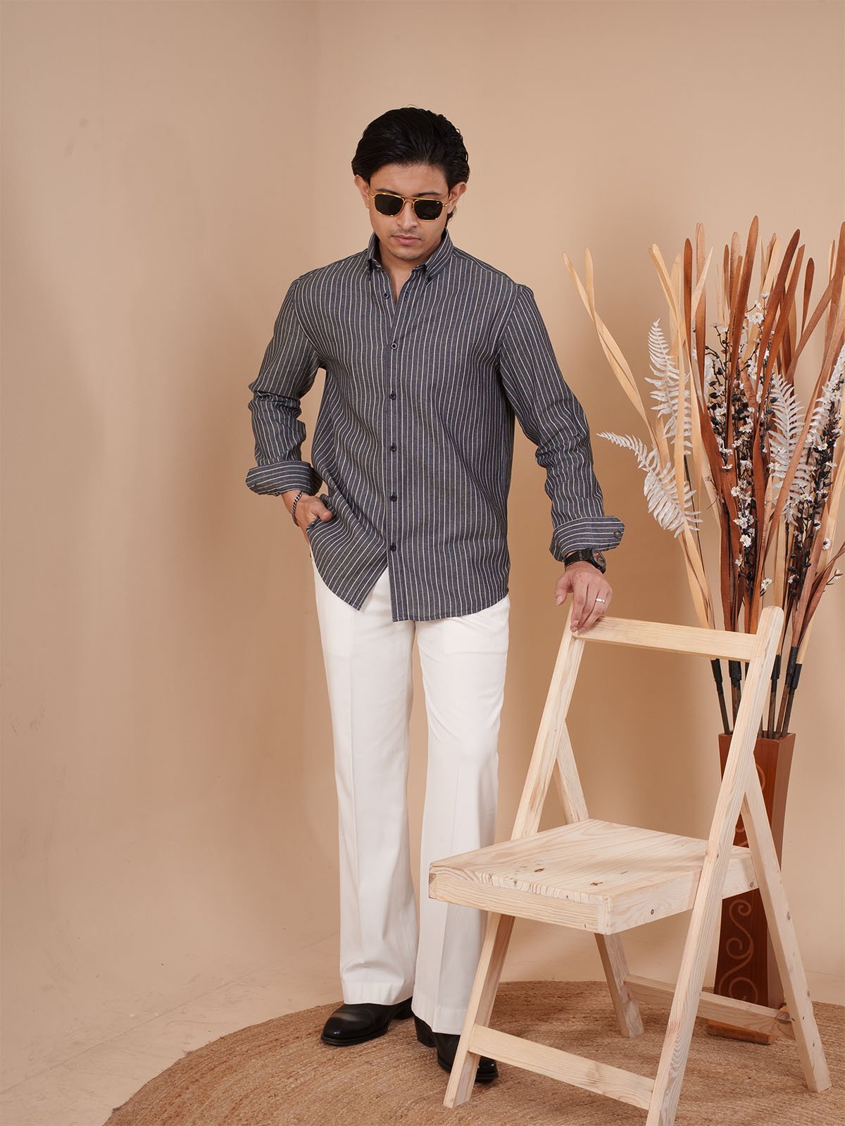 SKYFALL Charcoal Pinstripe Shirt - BazeLine