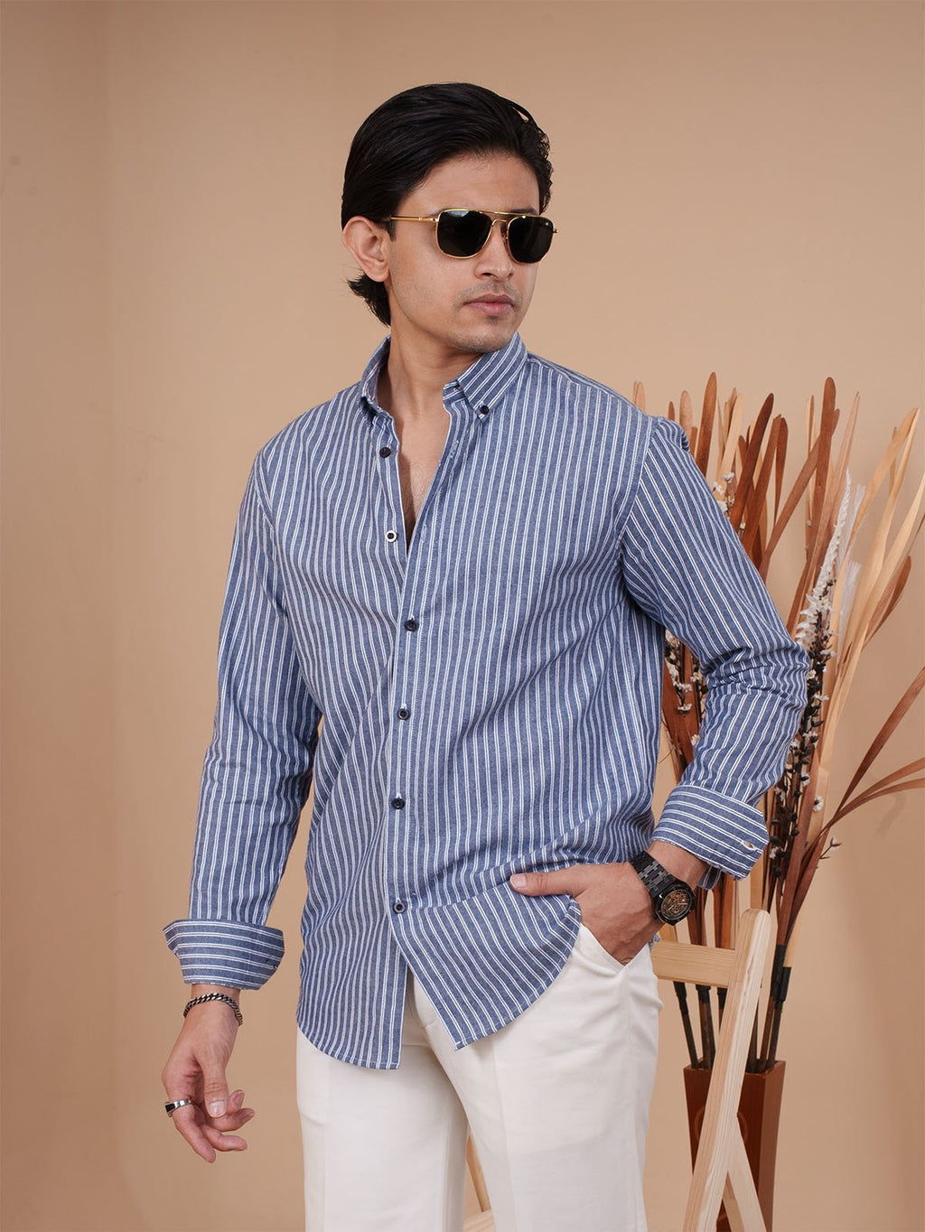 SKYFALL Denim Blue Pinstripe Shirt - BazeLine