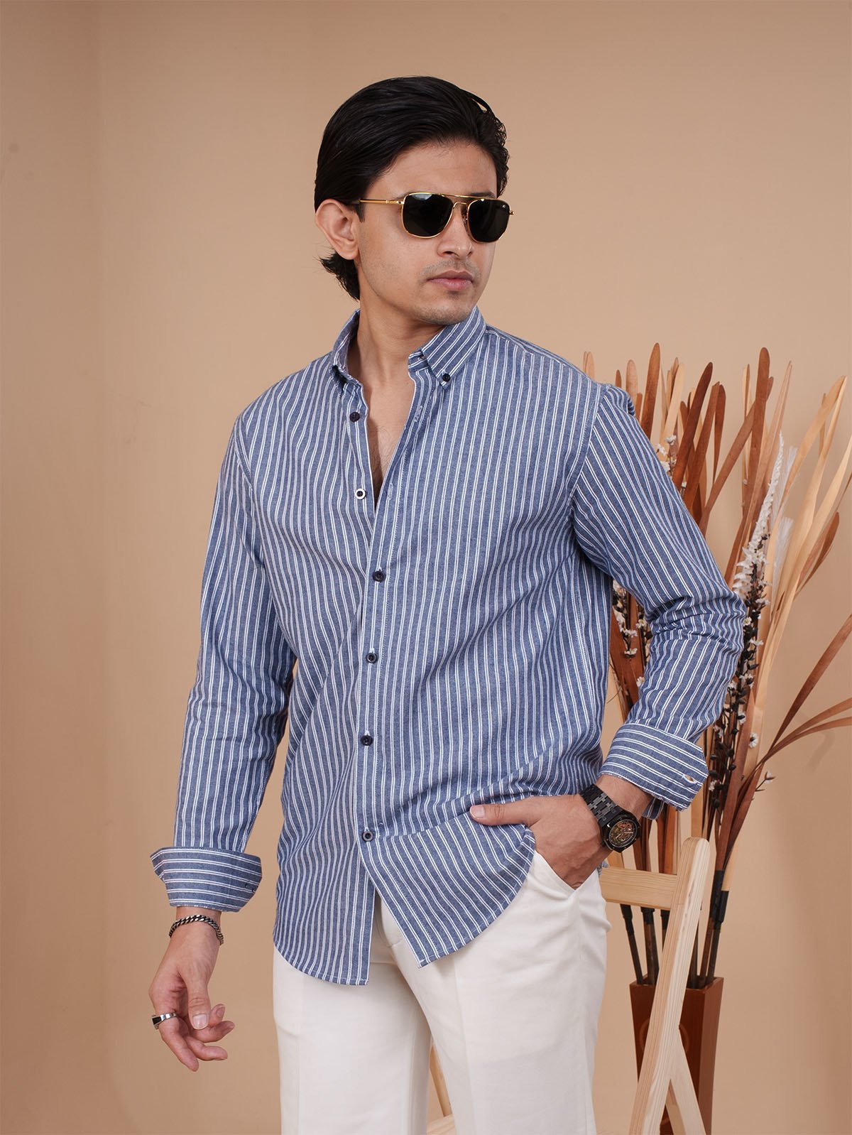 SKYFALL Denim Blue Pinstripe Shirt - BazeLine