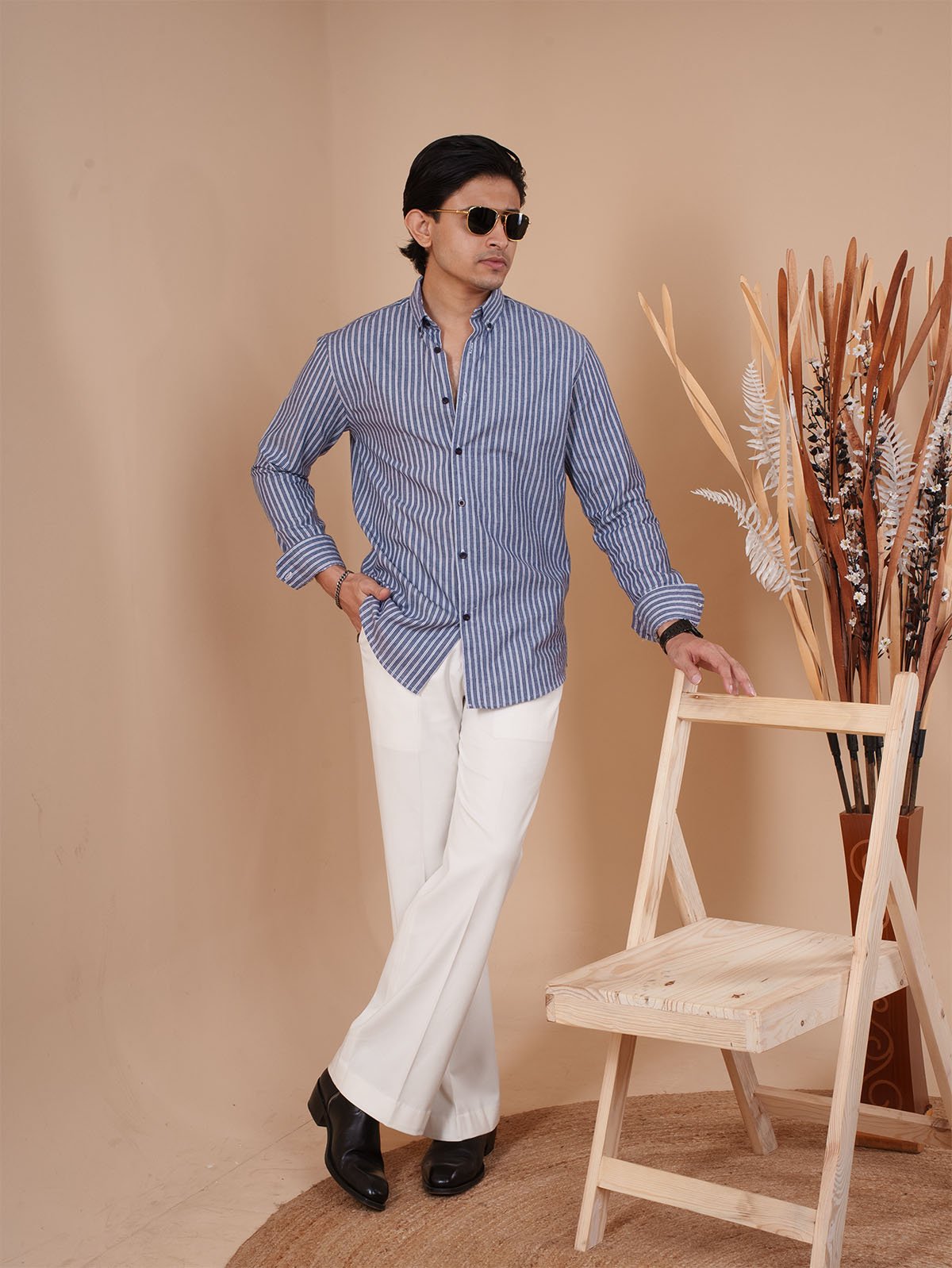 SKYFALL Denim Blue Pinstripe Shirt - BazeLine