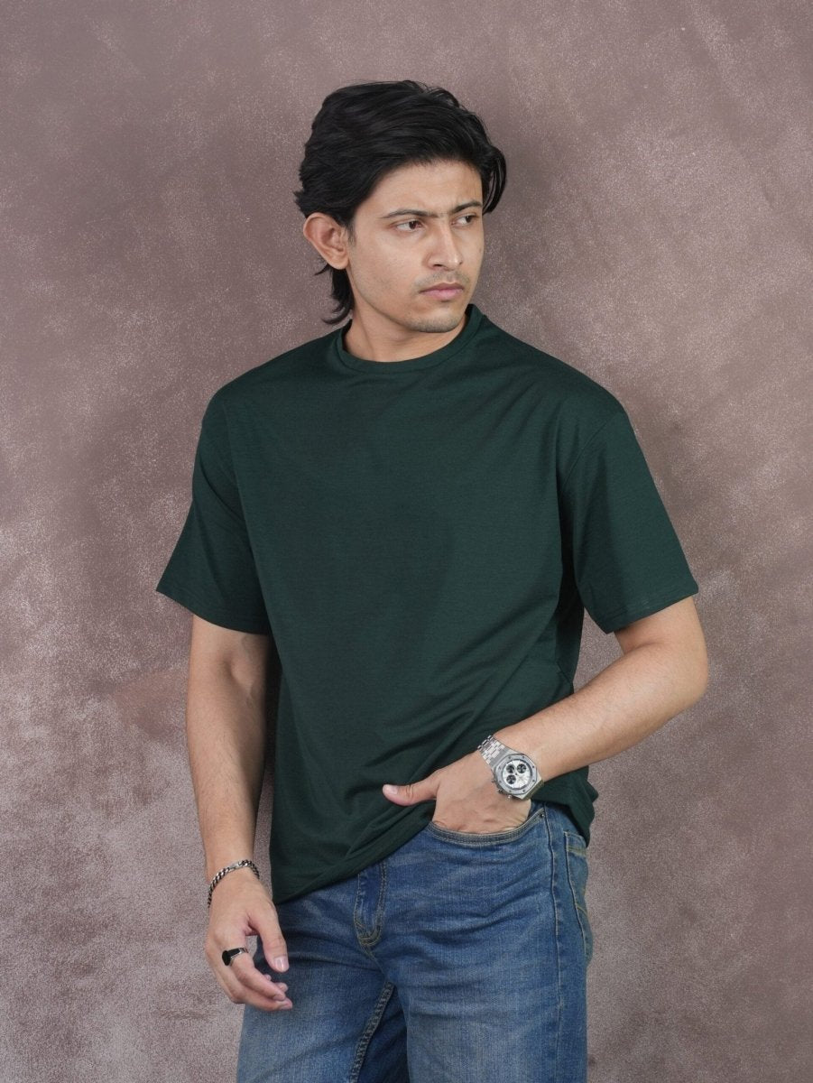 Solid "Bottle Green" Premium Drop Shoulder T-Shirt - BazeLine