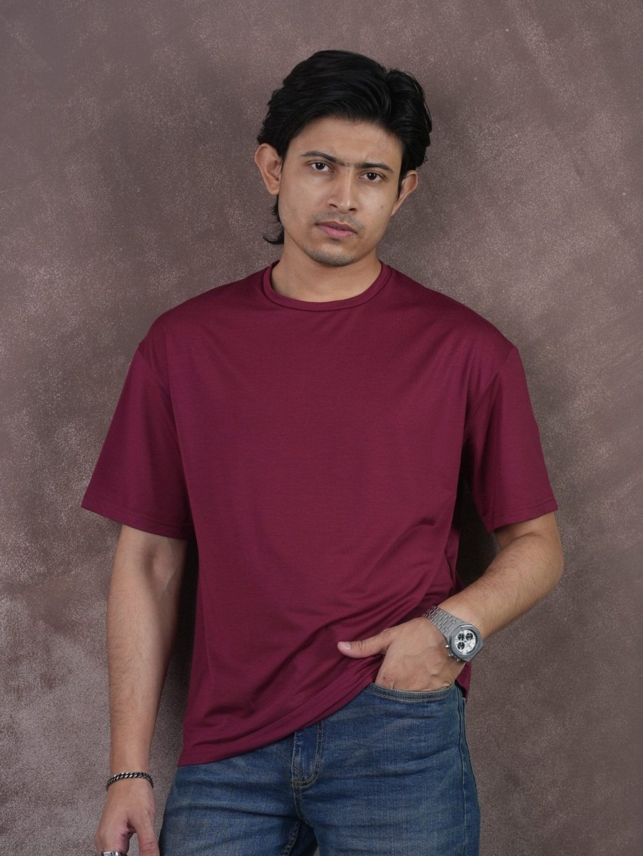 Solid "Maroon" Premium Drop Shoulder T-Shirt - BazeLine