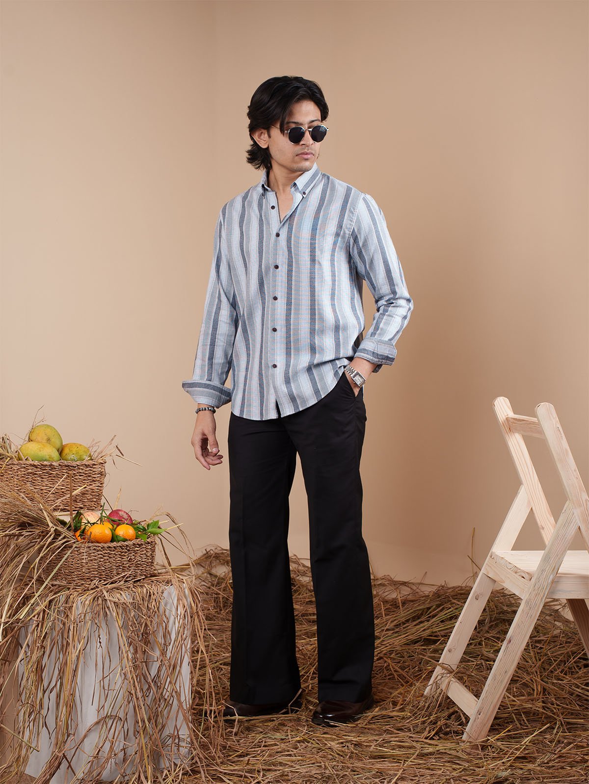 SUNFEST Blue - Grey Multi - Stripe Shirt - BazeLine