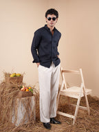 SUNFEST Deep Dark Navy Textured Shirt - BazeLine