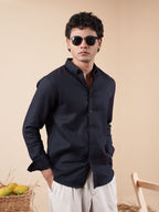 SUNFEST Deep Dark Navy Textured Shirt - BazeLine