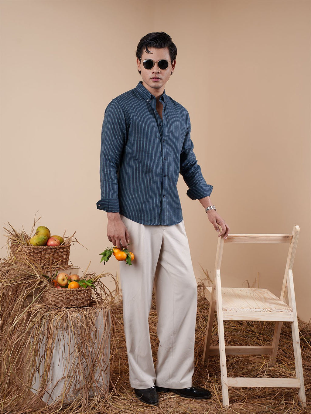 SUNFEST Deep Teal Pinstripe Shirt - BazeLine