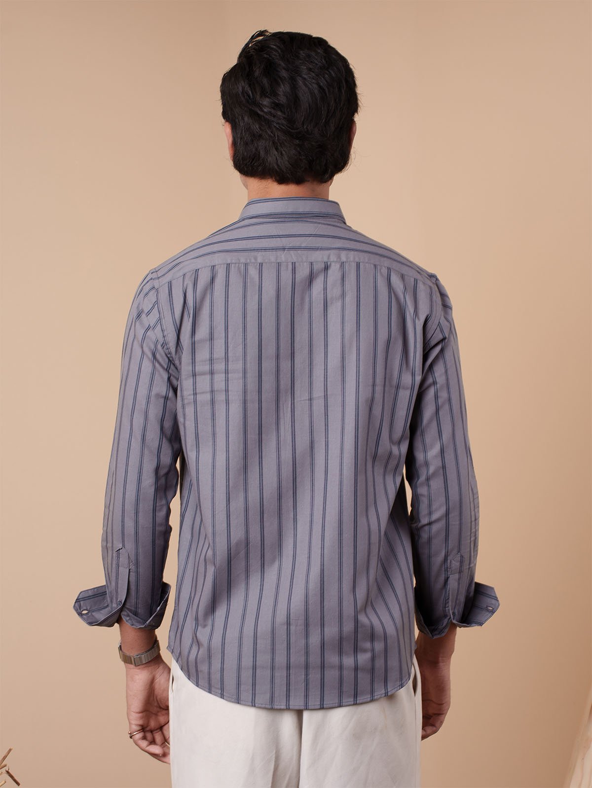 SUNFEST Grey and Navy Stripe Shirt - BazeLine