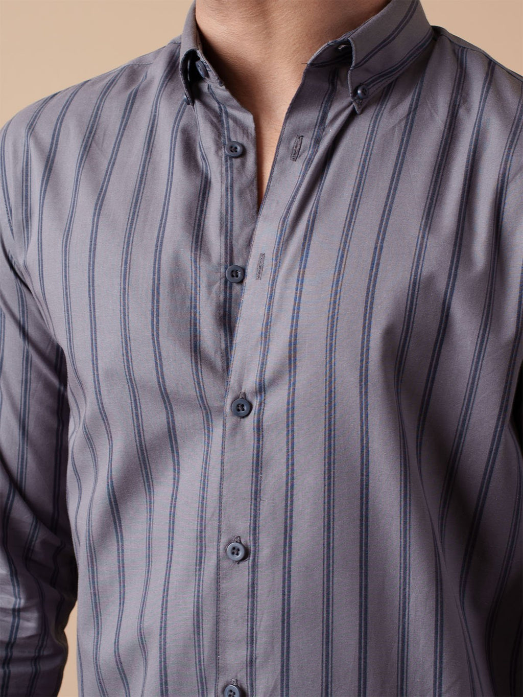 SUNFEST Grey and Navy Stripe Shirt - BazeLine