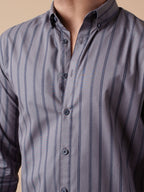 SUNFEST Grey and Navy Stripe Shirt - BazeLine